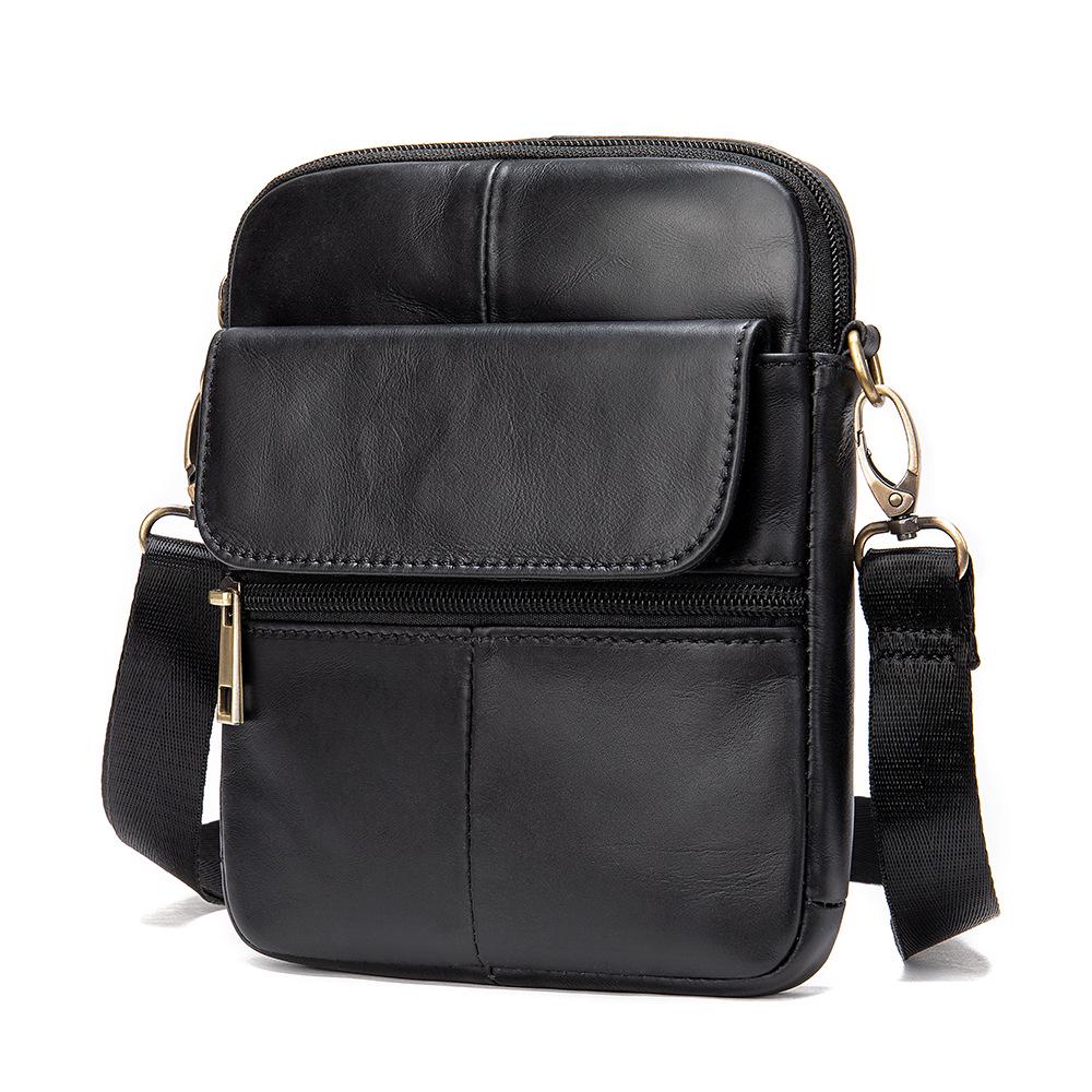 Men's Genuine Leather Crossbody Bag - European & American Style, Top Layer Cowhide, Casual Single Shoulder Bag