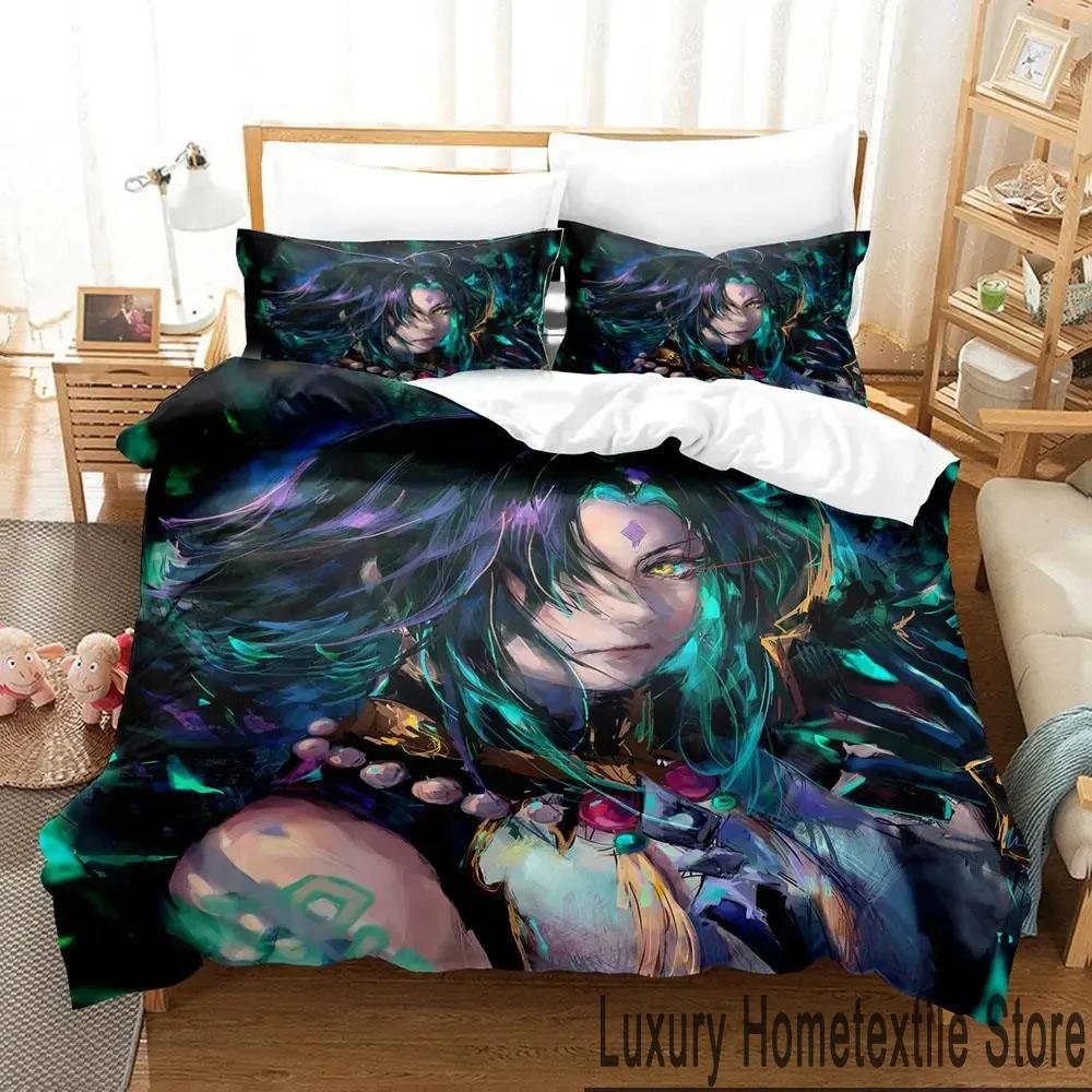 3D Genshin Impact Xiao Anime Bedding Set Duvet Cover Bed Set Quilt Cover Pillowcase Comforter King Queen Size Boys Adult Bedding