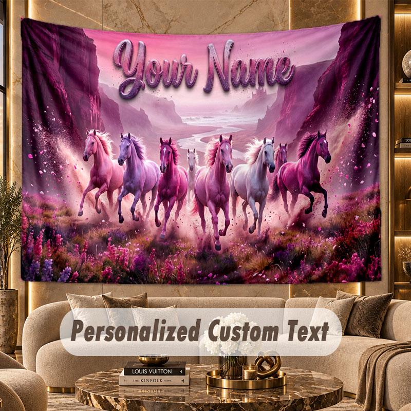 Horse (400) Theme Personalized Tapestry Custom Name Text Wall Hanging Tapestry Home Background Decoration