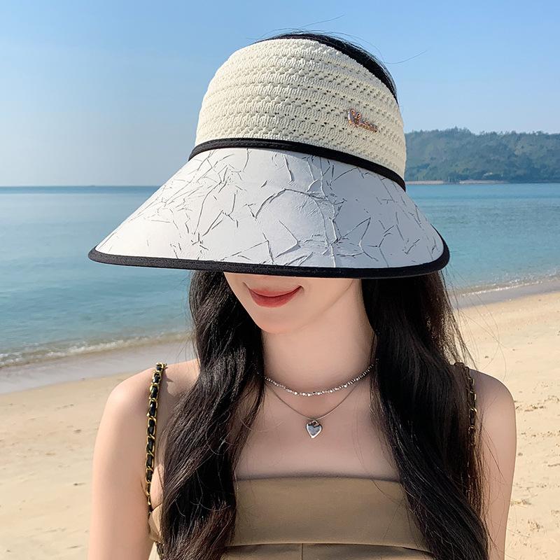 

Летняя новая шляпа женская солнцезащитная шляпа с пустым верхом модная вязаная шляпа с большими полями летняя спортивная шляпа от солнца для улицы Average size