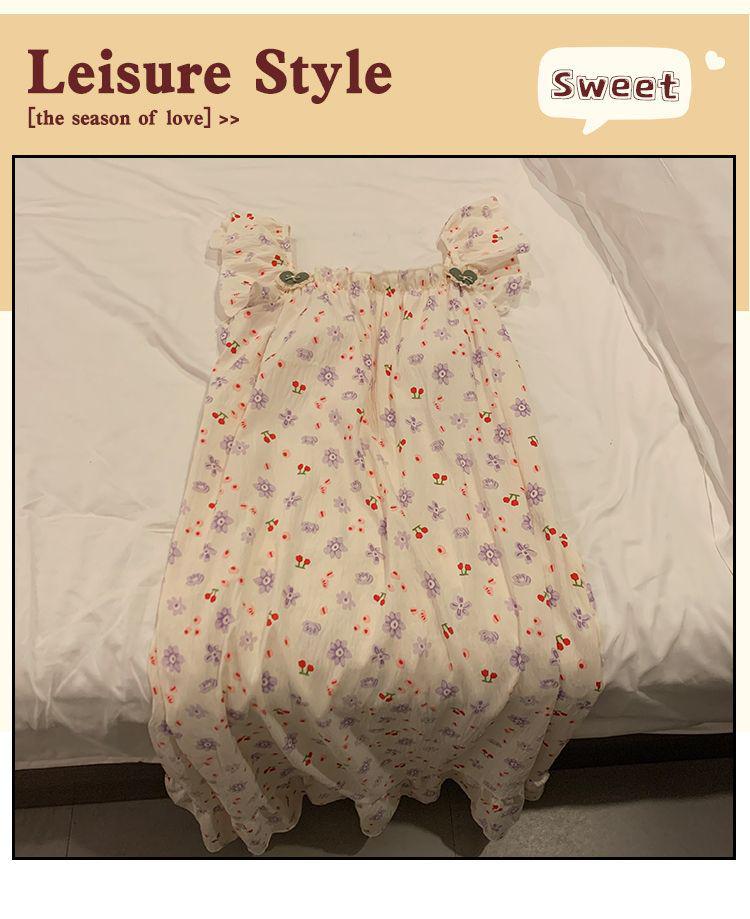 Women's Sweet Fairy Style Thin Cloud Cotton Camisole Nightgown with Built-in Bra for Indoor and Outdoor Wear