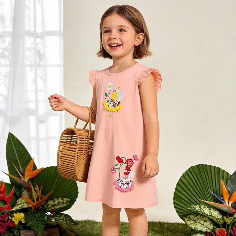 Summer New Arrival Girls' Floral Embroidered Princess Dress Knit Cotton Children's Dress