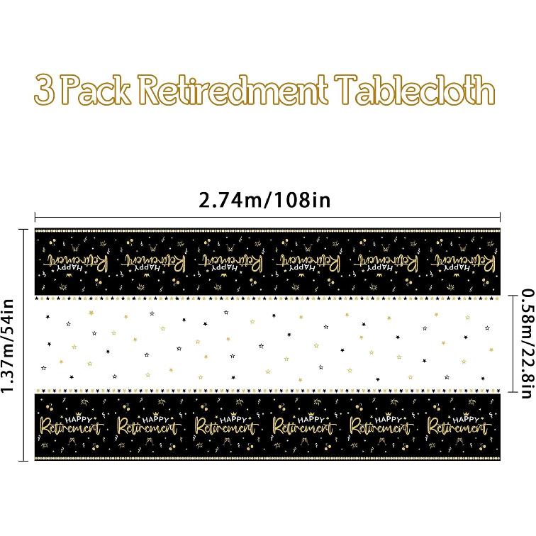 3 Pack Happy Retirement Tablecloth Disposable Tablecloth Retirement Party Decorations Plastic Table Cover for Going Away Farewell Goodbye Party 54 X