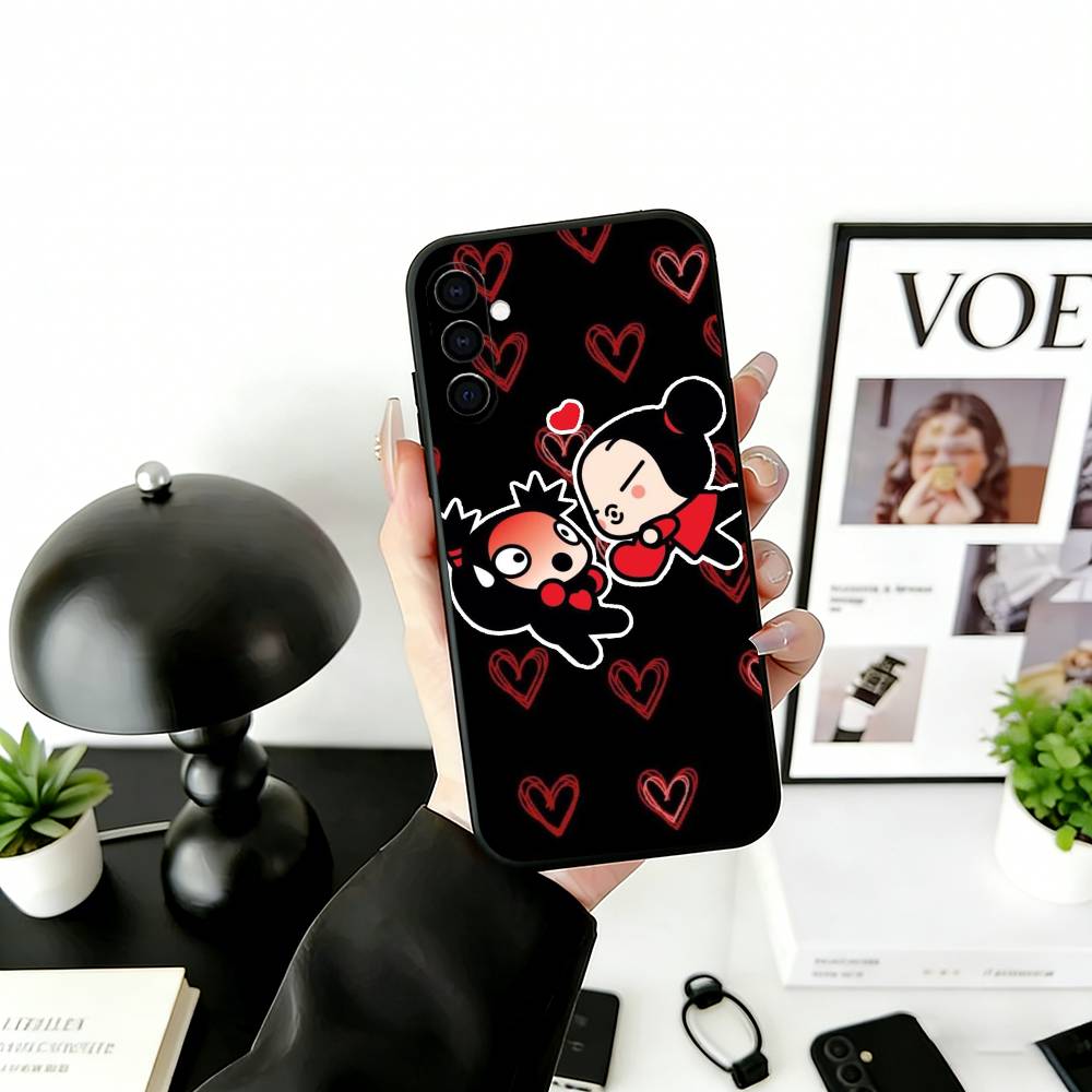 

Chinese Doll P-Pucca Phone Case For Samsung Galaxy A73,A72,A71,A70,A53,A52,A51,Soft Silicone Black Cover Samsung a21s