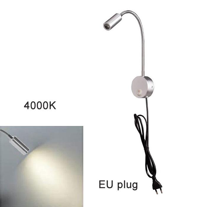 

AC100-240V Серебряный 3W 3000K 4000K 6000K светодиодные лампы для чтения с вилкой EU USA для изголовья кровати, стола, алюминиевого настенного светильника Goosene