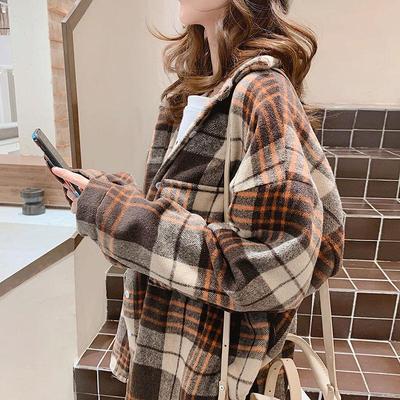 Women's Retro Hong Kong Plaid Wool Jacket - 2025 Autumn/Winter Thick Loose Cardigan Coat Trend
