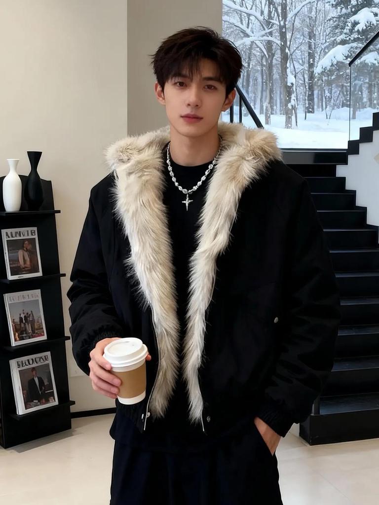 Men's Thickened Winter Hooded Jacket with Eagle Fur Collar