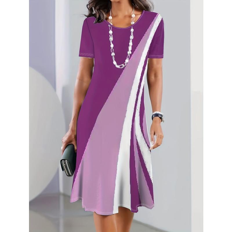 Women's Summer Dress 3D Printed T Shirt Dress Short Sleeve Casual Loose Beachwear Oversized Vacation Clothing with Round Neck