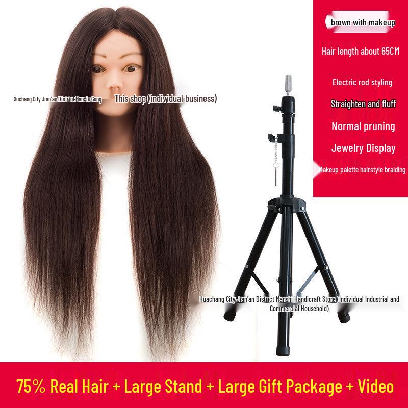 Real Hair Mannequin Head for Hairdressing, Braiding, Updos, and Makeup Practice