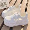 Fashion New Summer Round-toe Lace-up Casual White Thick-soled Vulcanized Shoes Comfortable Flat-soled Fashion Mesh Sneakers for Women
