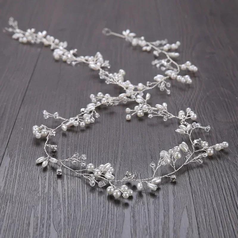 

Women Fashion Crystal Ornaments Hair Accessories Hairpin Elegant Wedding Headdress for Bride Wedding Floral Pearls Jewerly sliver