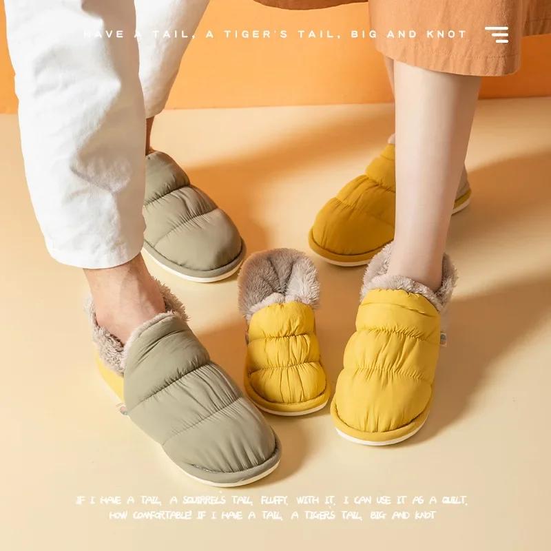 Fashion Rimocy 2025 Winter Warm Home Slippers Women Plush Waterproof Cotton Foot Slipper Female Indoor Outdoor Flat Couple Shoes Woman