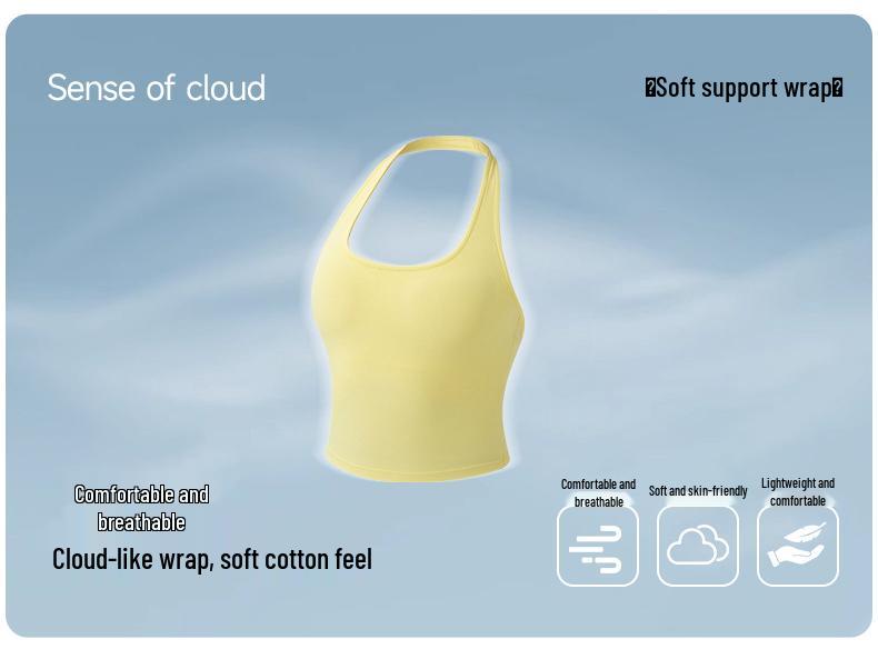 Damski Top Sportowy do Jogi z Dekoltem na Szyi i Wkładkami - Nude, Seksowny Tył Styl 52167