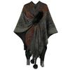 Women's Fashion Warm Retro Daily Contrast Color Ball Tassel Knitted Shawl Jacket Cape Cardigan