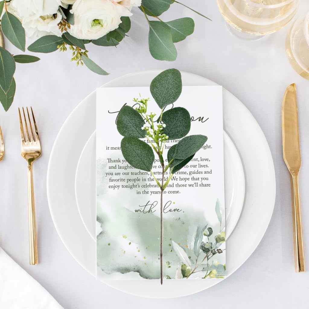 100 Pcs 3 Kinds Mixed Artificial Silver Dollar Eucalyptus Leaves Picks, Faux Eucalyptus Stems Sprays for DIY Bouquets Floral Arrangement Wedding Home