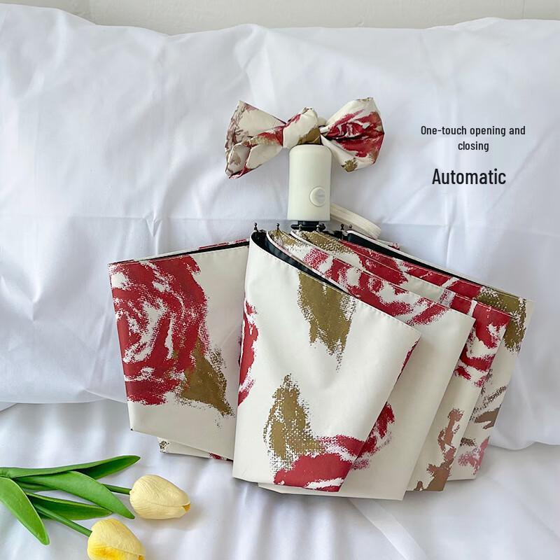 Винтажный Автоматический Складной Зонт с Розами