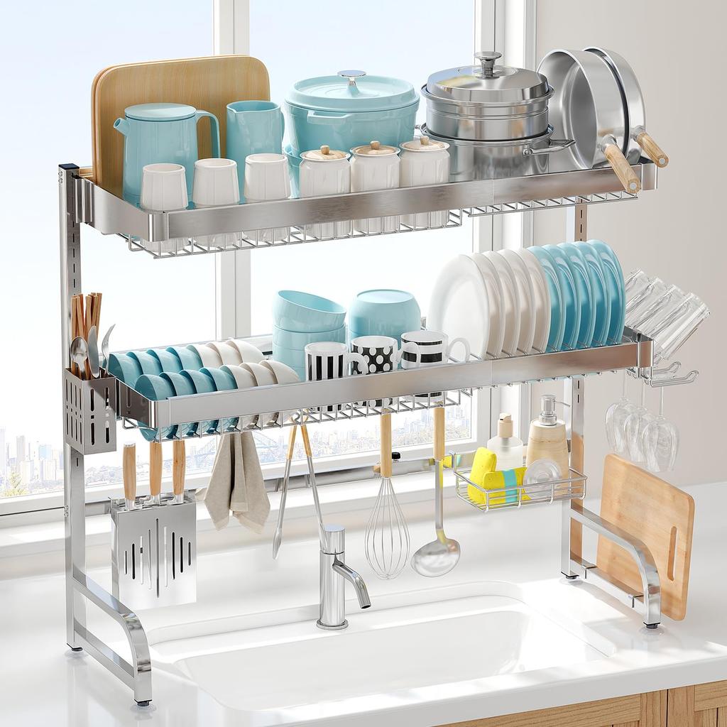 MAJALiS Drainer Above the Above the Sink Drainer 3 Kitchen Above the Dish Above the Sink Storage Reinforced High Automatic Easy to Stainless Large