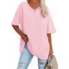 European and American Women's Summer V-Neck Loose Cotton Top – Solid Color, Short-Sleeve