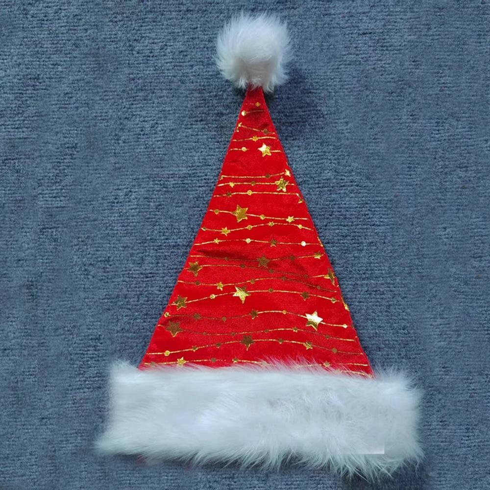 Plush Christmas Hat Hot Stamping Star Snowflake Pattern Plush Hats Xmas Decoration Hat New Year Decoration Holiday Party Supplie