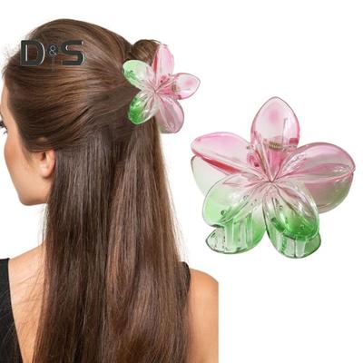 Flower Shape Hair Claw Transparent Gradient Color Hairpin Plastic Metal Spring Back Head Hair Clip Daily Party Hair Accessory