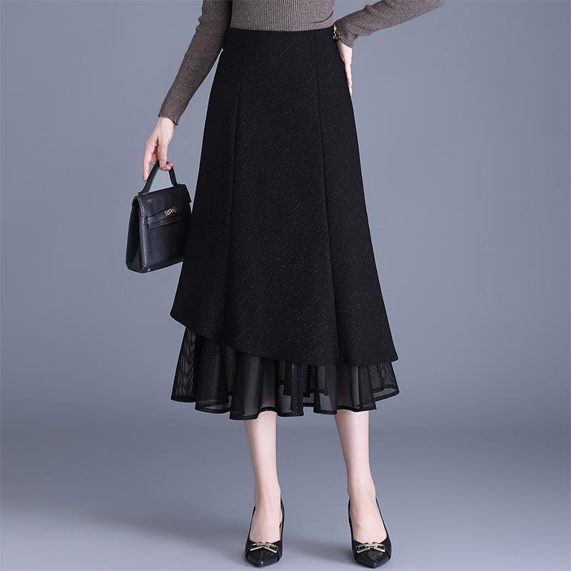 2026 Spring Elegant High-Waisted Black Slim-Fit Midi Mermaid Skirt M