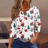 Women's T Shirt Tee Christmas Printed Button 3/4 Sleeve Tunic Daily Weekend Fashion Basic V- Neck Regular Top