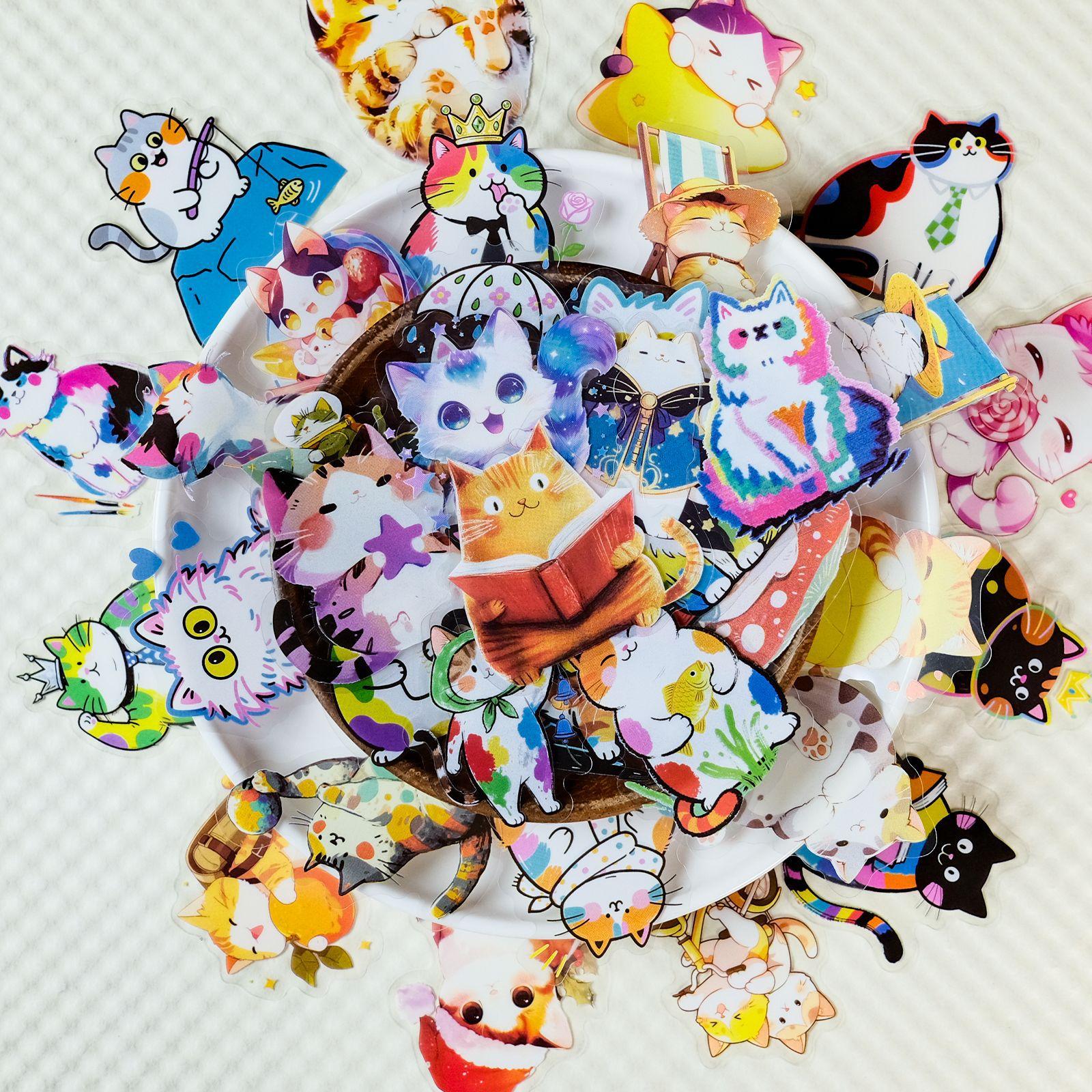 

56 Cute Colored Cat Transparent Pet Stickers Changeable Kitten Diy Hand Account Computer Decorative Stickers