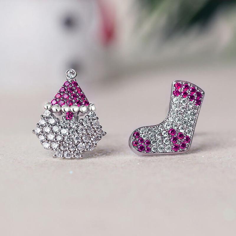 Christmas Festive Atmosphere Stud Earrings, Asymmetrical Cute Earrings For Women, Popular Micro-Inlaid Zircon Jewelry.