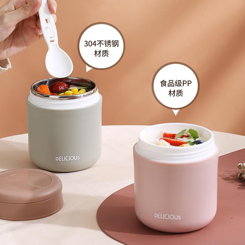 430/680ML Double Layer Stainless Steel Thermal Lunch Box For Kids Drinking Cup With Spoon Food Jar Insulated Soup Cups Container