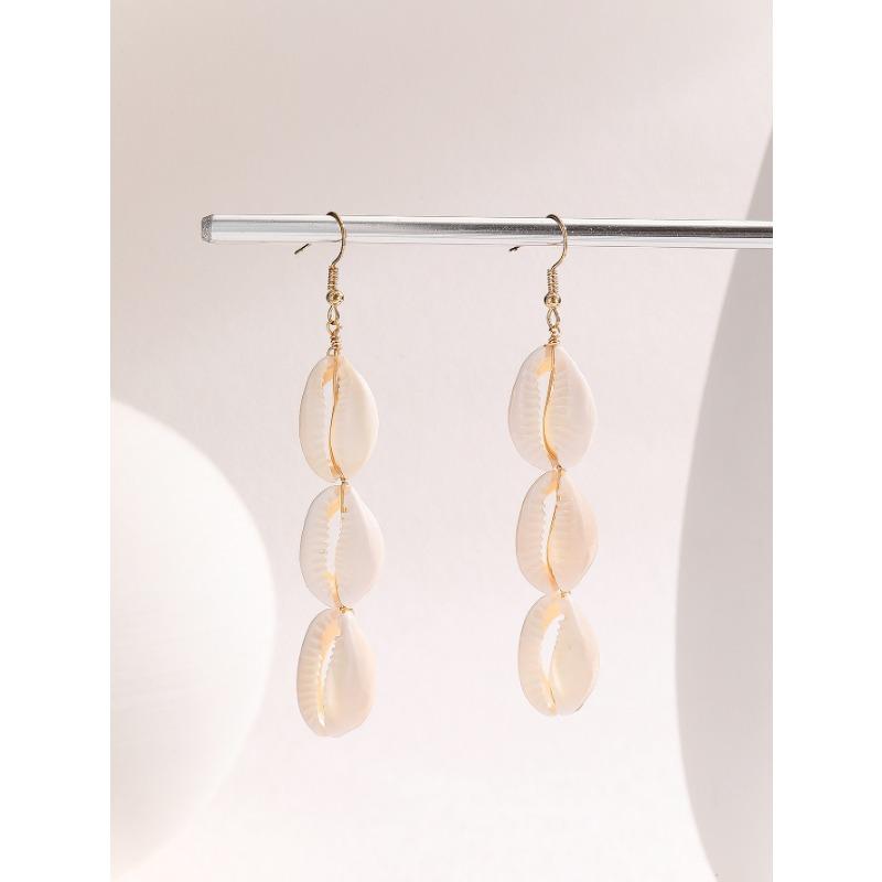 Women Fashion Double Layer Shell Bohemian Drop Dangle Earrings