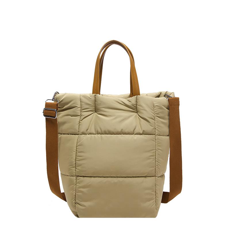 Geantă de mână cu puf moale de toamnă și iarnă, geantă tote din bumbac umplută cu nailon, linie simplă de cusut, geantă de umăr