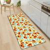 Retro Orange Yellow Floral Runner Rug, Vintage Poppy Flower Light Blue Leaf Long Hallway Mat Non Slip Washable Entryway Carpet