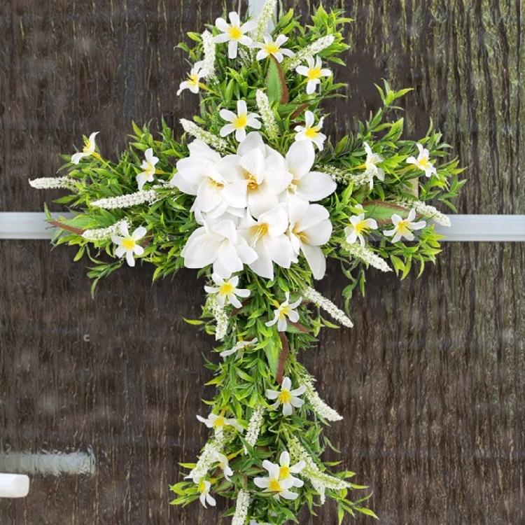 Easter Wreath Cross Door Sign Christian Floral Easter Decor for Front Door Porch