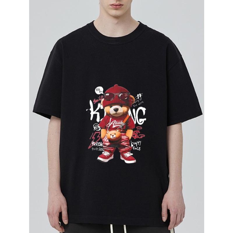 

Black T Shirt with Bear Cartoon Print and Text Design for Casual Wear XXXXL чёрный