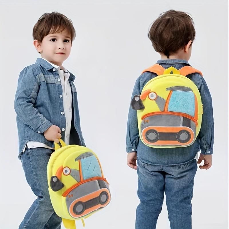 Cartoon Plush Kid Backpack Engineering Vehicles Kindergarten Schoolbag Baby Toddler Backpack 3D Excavator Tractor Backpack