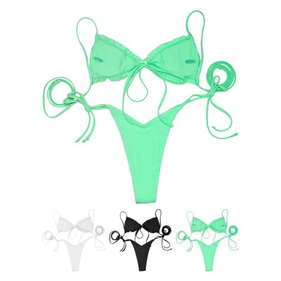 2 ks/sada Bikini set Jednobarevný Plisovaný Univerzální Měkké Plavky