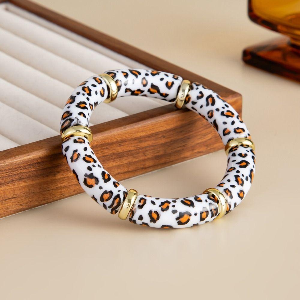 Leopard Print Boho Bracelets Acrylic Curved Tube Bangle Jewelry Acrylic Bracelets Lady Gifts