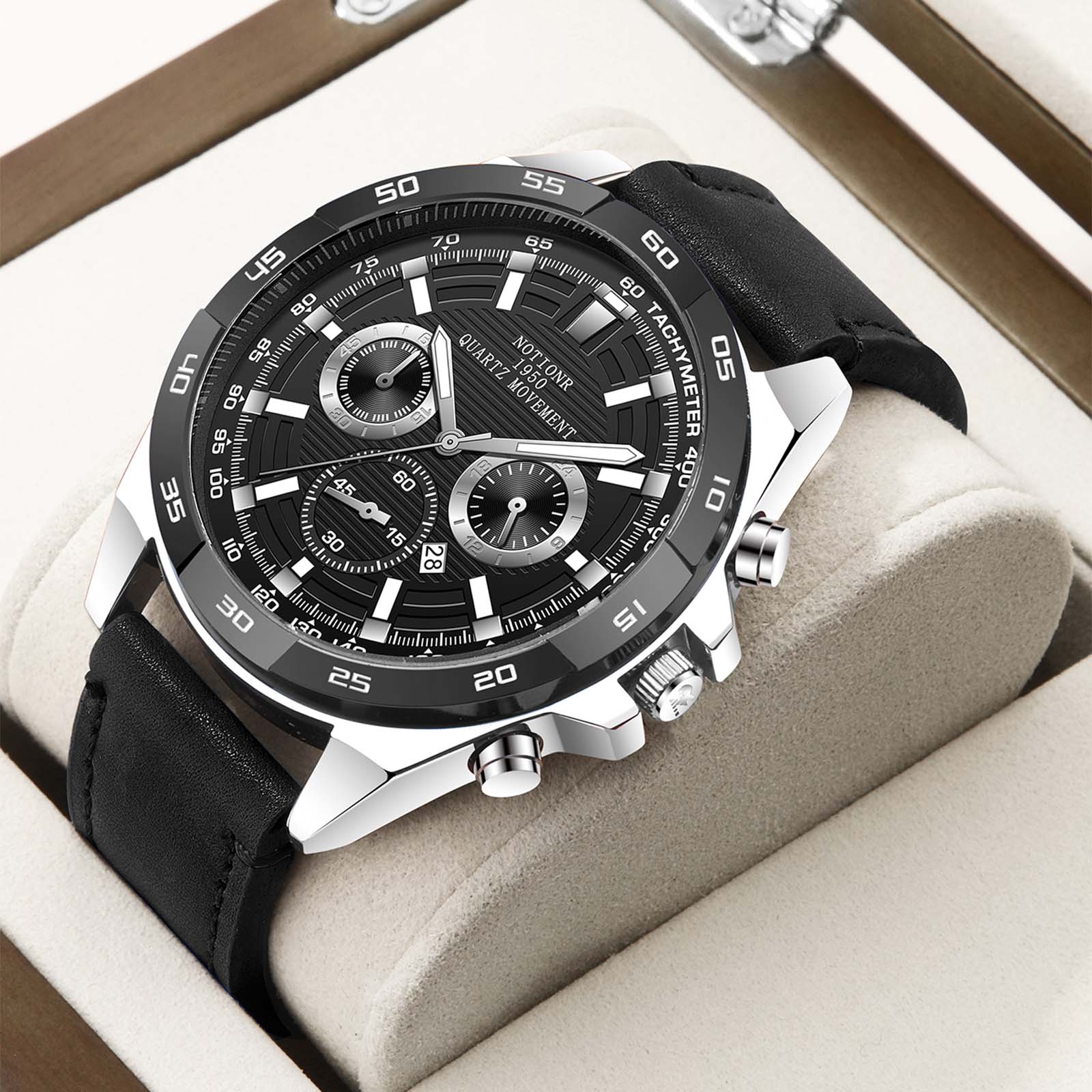 

Модний діловий чоловічий годинник зі шкіряним ремінцем Чоловічий кварцовий годинник Розкішний повсякденний годинник Годинник-календар синій