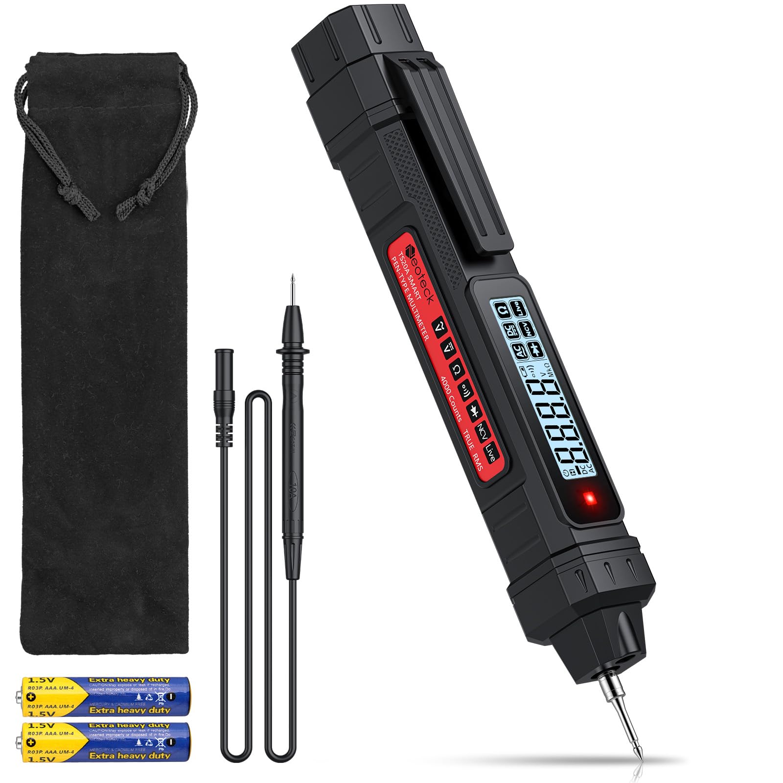 

Neoteck 4000 True Value TRMS Test Storage and Japanese Instruction Manual Included 2-in-1 Pen-Type Multimeter/Voltage Tester, Count, AC/DC Voltage,