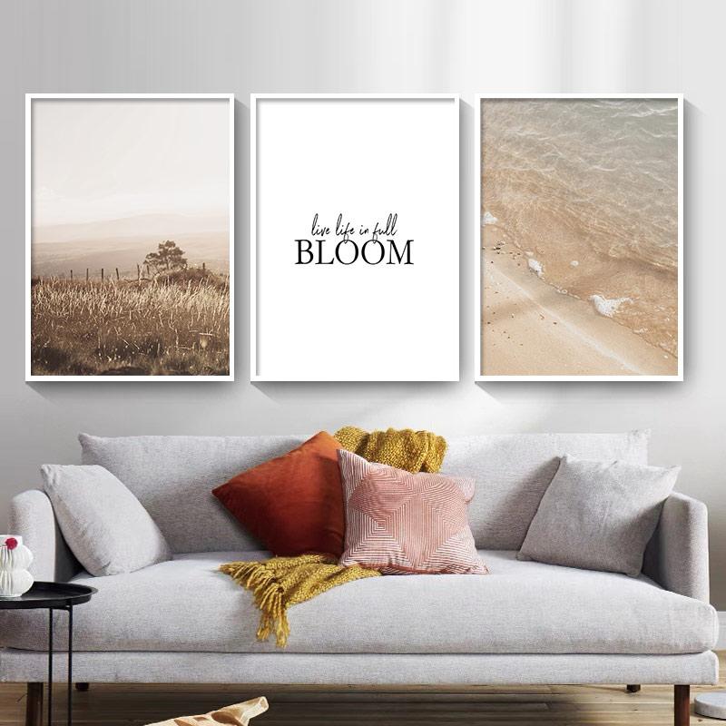 Boho Dried Plants Flowers Herbs Beach Waves Landscape Poster Canvas Painting Wall Art Print Pictures for Living Room Home Decor