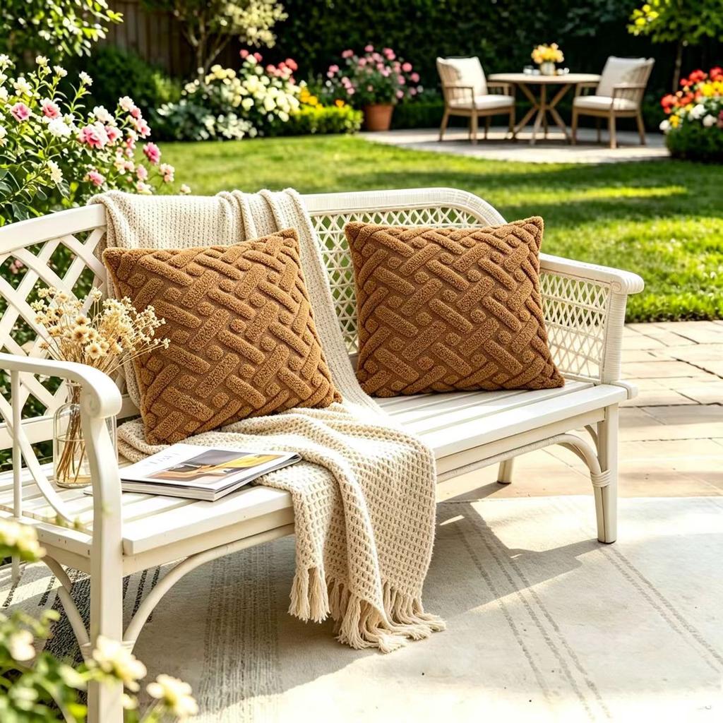 2PCS Woven Textured Plush Throw Pillow Cover Solid Jacquard Cushion Cover Soft Square Sofa Patio Home Decor No Insert