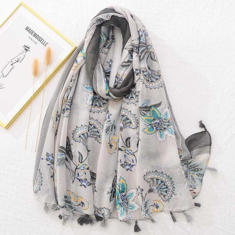 Fashion Wave Striped Patchwork Tassel Viscose Shawl Scarf Lady Print Pashmina Stole Wrap Snood Bufandas Muslim Hijab Sjaal