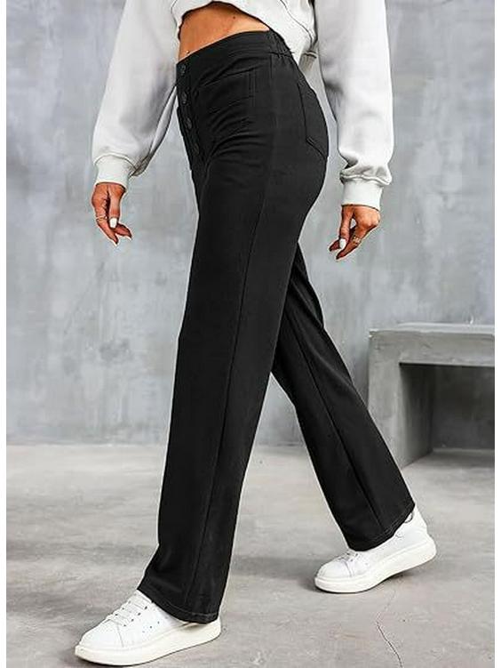 2024 Fashion Women's High-Waist Casual Straight Pants with Elastic Belt and Multiple Pockets