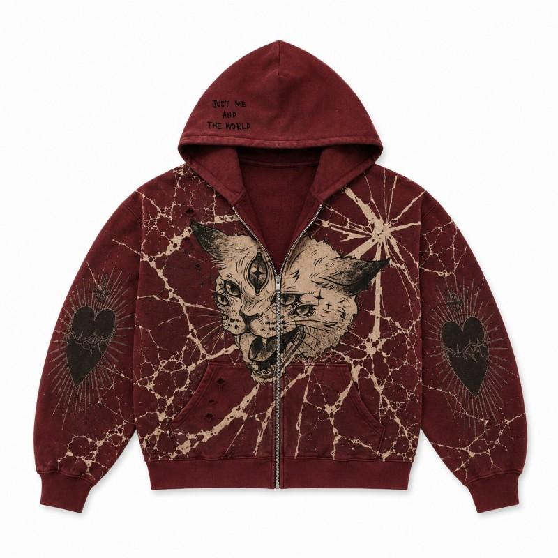 Street Hip Hop Flamme 3D-Druck Reißverschluss Hoodie Lockerer Schnitt Jugend Freizeit Winter Sweatshirt