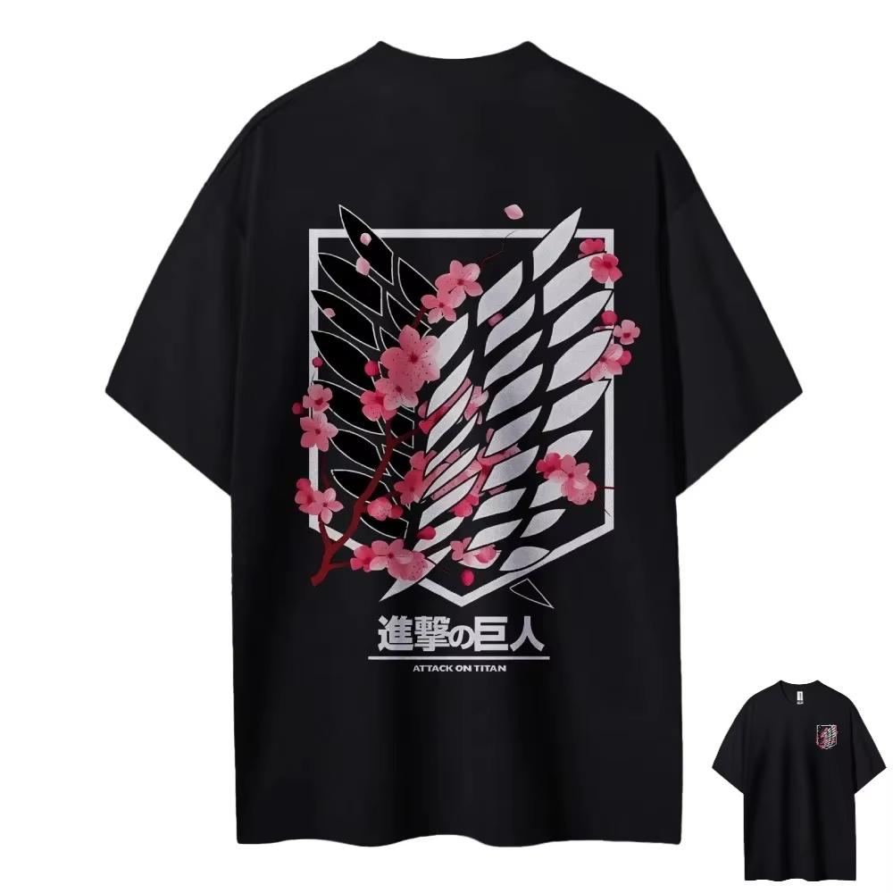 Anime Útok titánů Tričko Křídla svobody Růžový potisk třešňových květů Potisk na zádech, Unisex Bavlna Volné Pohodlné Streetwear Dámské a pánské tričko