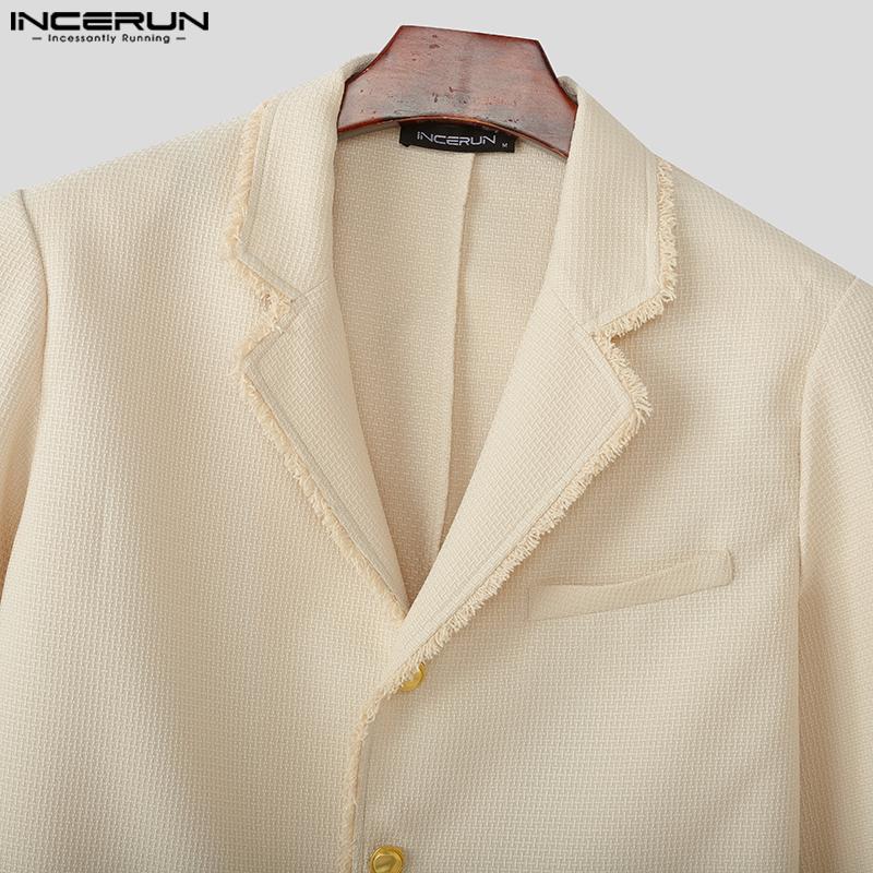 INCERUN Autumn Men Lapel Long Sleeve Buttons Cropped Short Texture Blazer Coats
