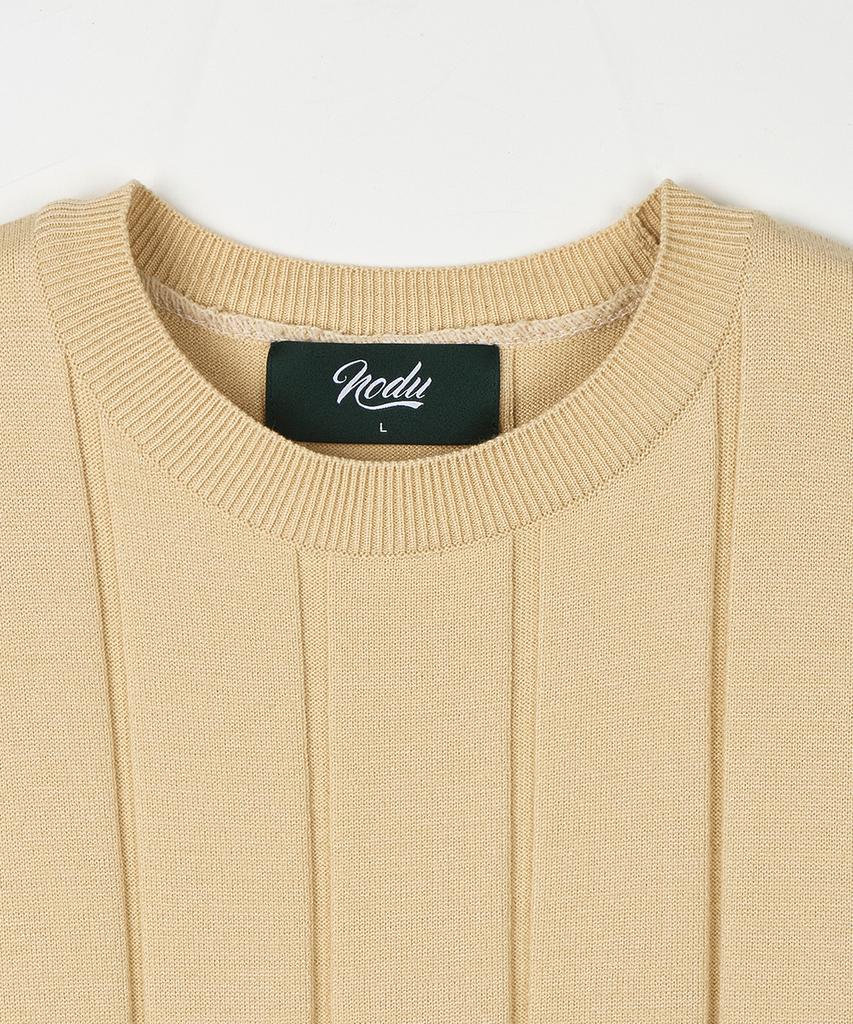 NODU Round Ribbed Short Sleeve Knit [Beige]