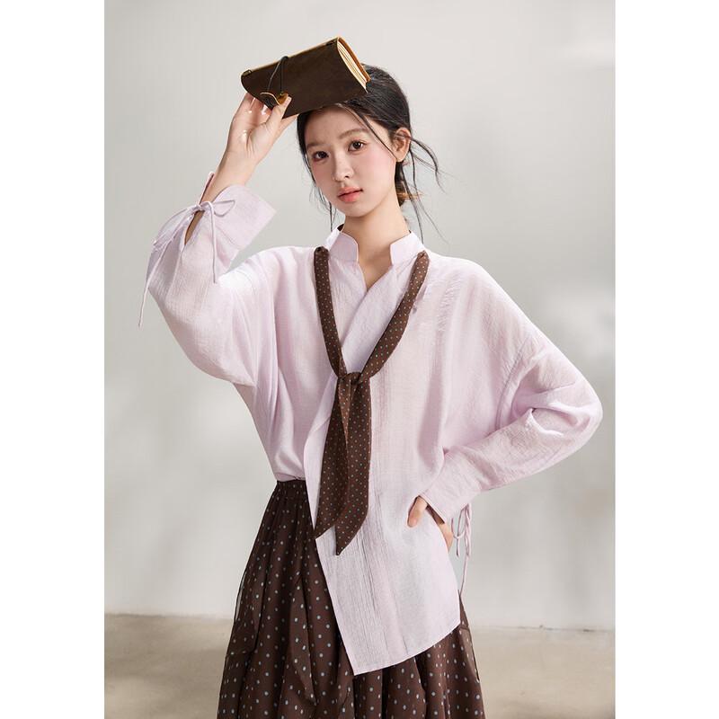 Mishow Women s Detachable Ribbon Tie Blouse S