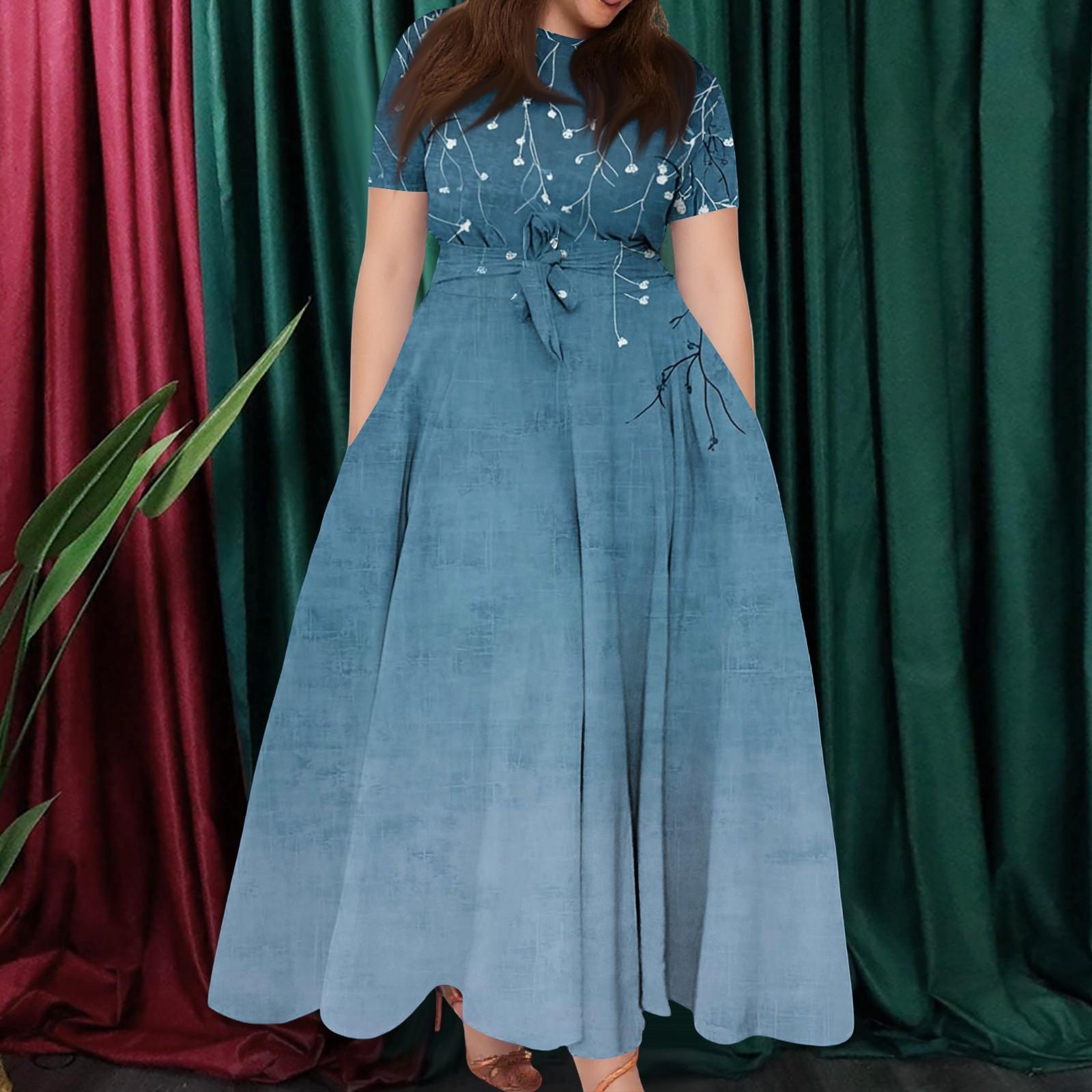 

Жіноча повсякденна модна сукня-гойдалка з принтом великого розміру з круглим вирізом і короткими рукавами на бретельках XL