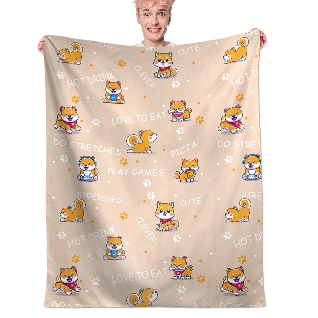 Cute Cartoon Poodle Printed Blanket for Sofa Bed Travel Camping Living Room Office Conditioning Blanket for All Seasons Gifts